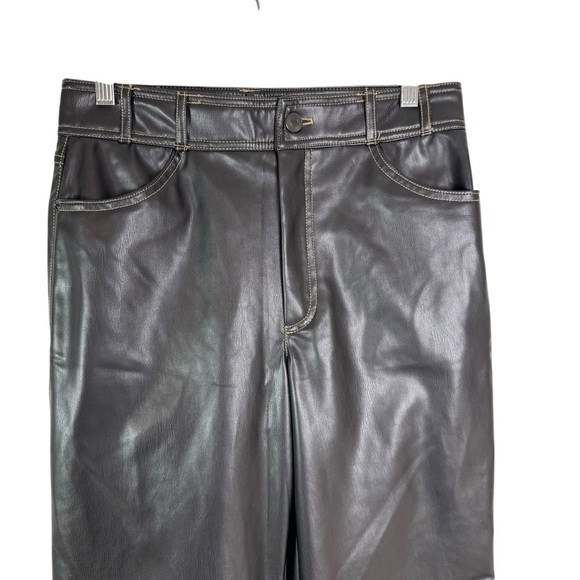 NWT ZARA Pants Faux Leather Vegan Straight Leg Contrast Stitching Black Size M - Picture 13 of 16